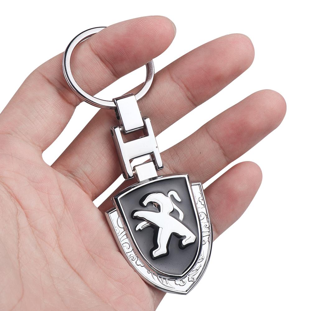 For PEUGEOT 206 207 208 307 308 508 301 3008 4008 406 1pc Car Styling Key Holder KeyRing Metal ABS Leather Keychain Center Cover