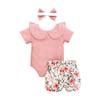 Ins Explosive Summer Baby Girl Set Милый однотонный комбинезон из двух предметов с бантом и брюками с цветочным принтом