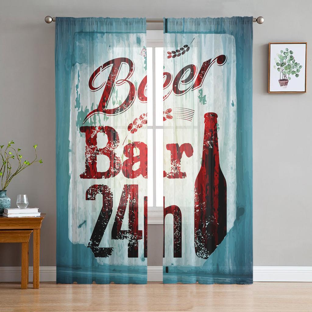 Pub Sign With Glass Of Beer Sheer Curtain For Living Room Bedroom Voile Curtains For Window Organza Curtains Party Tulle Drapes