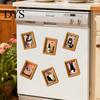 Small Picture Frames for Fridge Funny Wooden Magnets Frame, Retro Cute Cat Pattern Magnetic Refrigerator Photo Metal Cabinets Locker Magnet