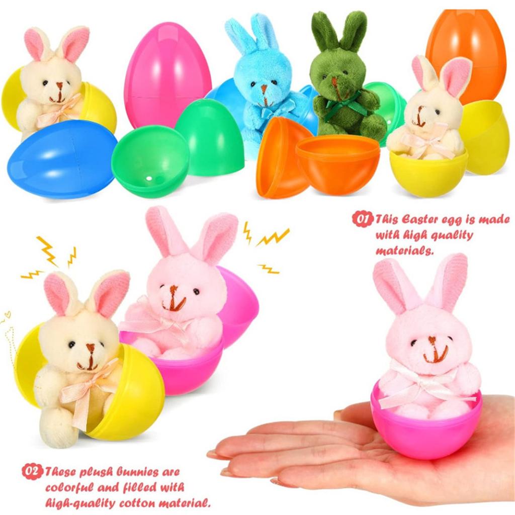 12 шт. наполненных пасхальных яиц, корзинок, наполнителей с куклами-кроликами, для мальчиков и девочек, пасхальные подарки, вечеринка, кукол-наполнителей