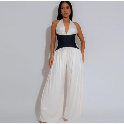 Комбинезон без рукавов с халтером, с прострочкой, цельный, с широкими брюками, летний, женский, цельный, повседневный, модный, в стиле для работы