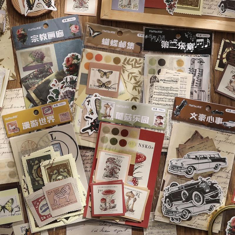 LUOM 15pcs Vintage Style Material Paper Retro Diy Hand-decorated Scrapbooking Stickers For Art