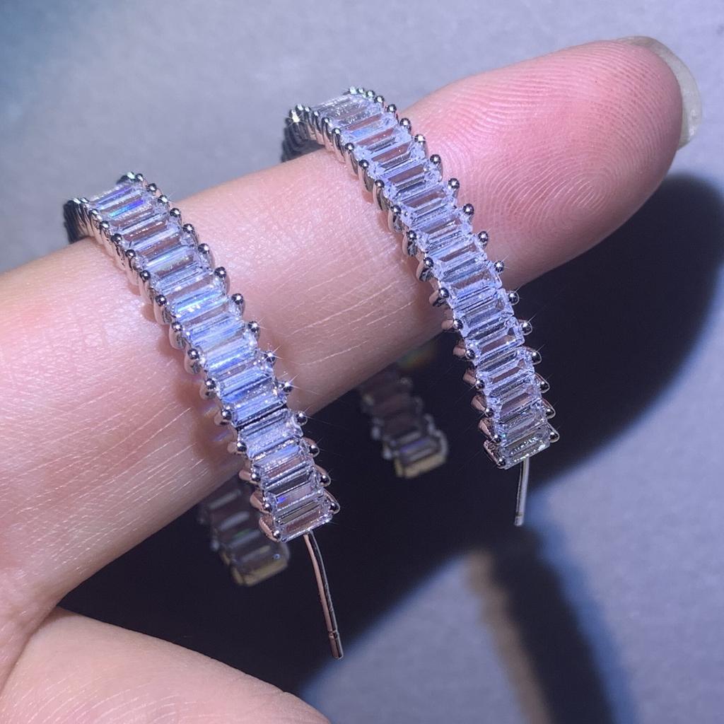 Классические роскошные ювелирные изделия, полукруглые серьги из стерлингового серебра 925 пробы, белые, прозрачные женские серьги-гвоздики с фианитом огранки принцессы