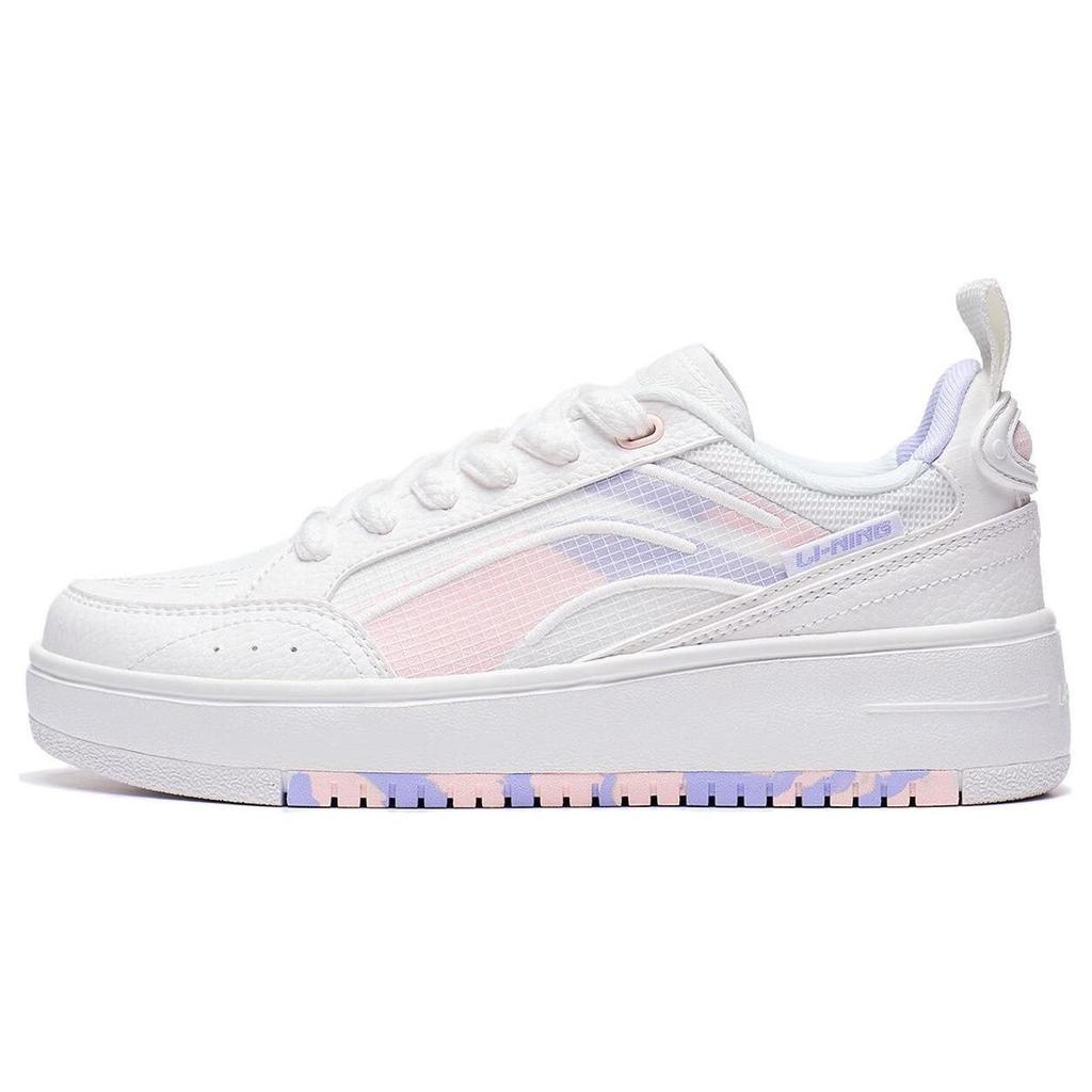 Li Ning Floating Light Non-Slip Wear-Resistant Low-Top Skate Shoes Women Skate Shoes White Purple Pink AGCT142-4