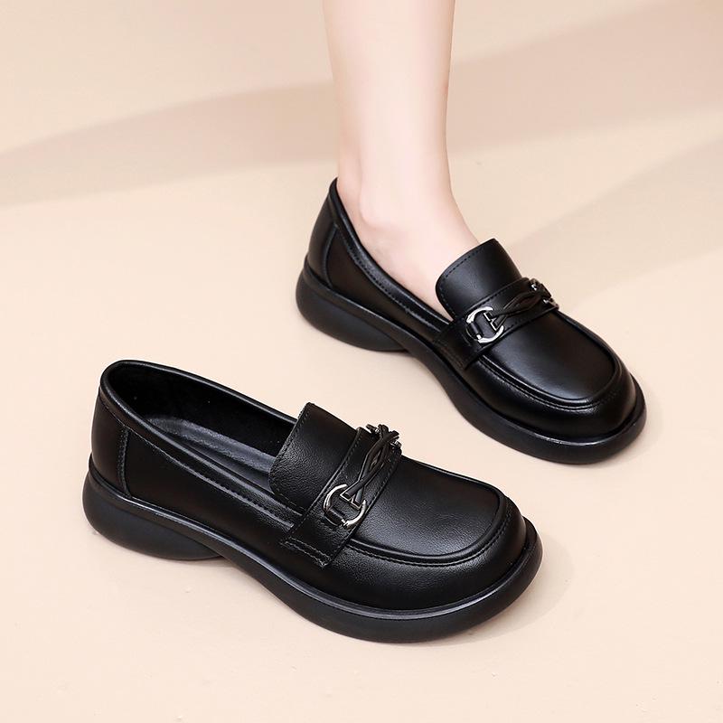 Женские кожаные лоферы Woodpecker с мягкой подошвой - Новинка 2025 года, повседневная обувь в британском стиле, черные, для осени