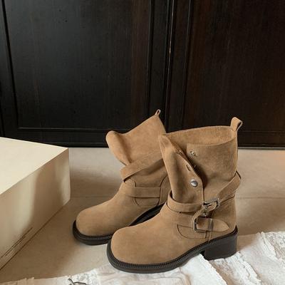 Версия из коровьей кожи~ виноград ма та же высота увеличение 6 см ботинки Мартина женские ботинки на толстом каблуке Maillard короткие ботинки на толстой подошве с пряжкой