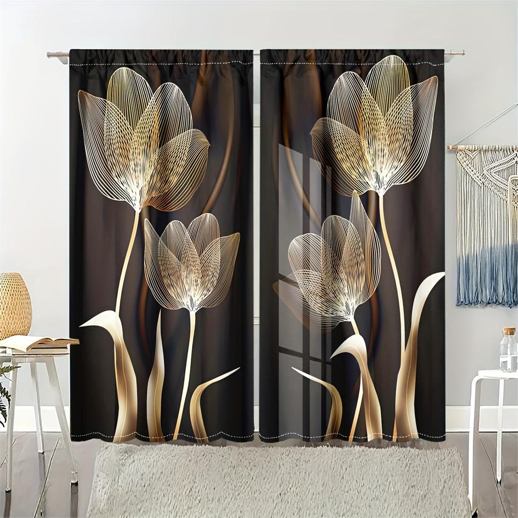 Комплект из 2 предметов, современные шторы с цветочным принтом и пионами, светофильтрующий карманный дизайн для спальни, гостиной, кухни, офиса, декора