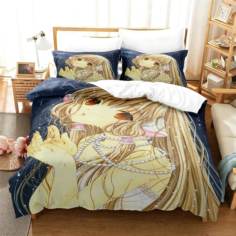 Cartoon C-Chobits Bedding Set Anime C-Chobits Printed Duvet Cover Pillowcase All Sizes For Teen Girls Fans Bedroom Decor