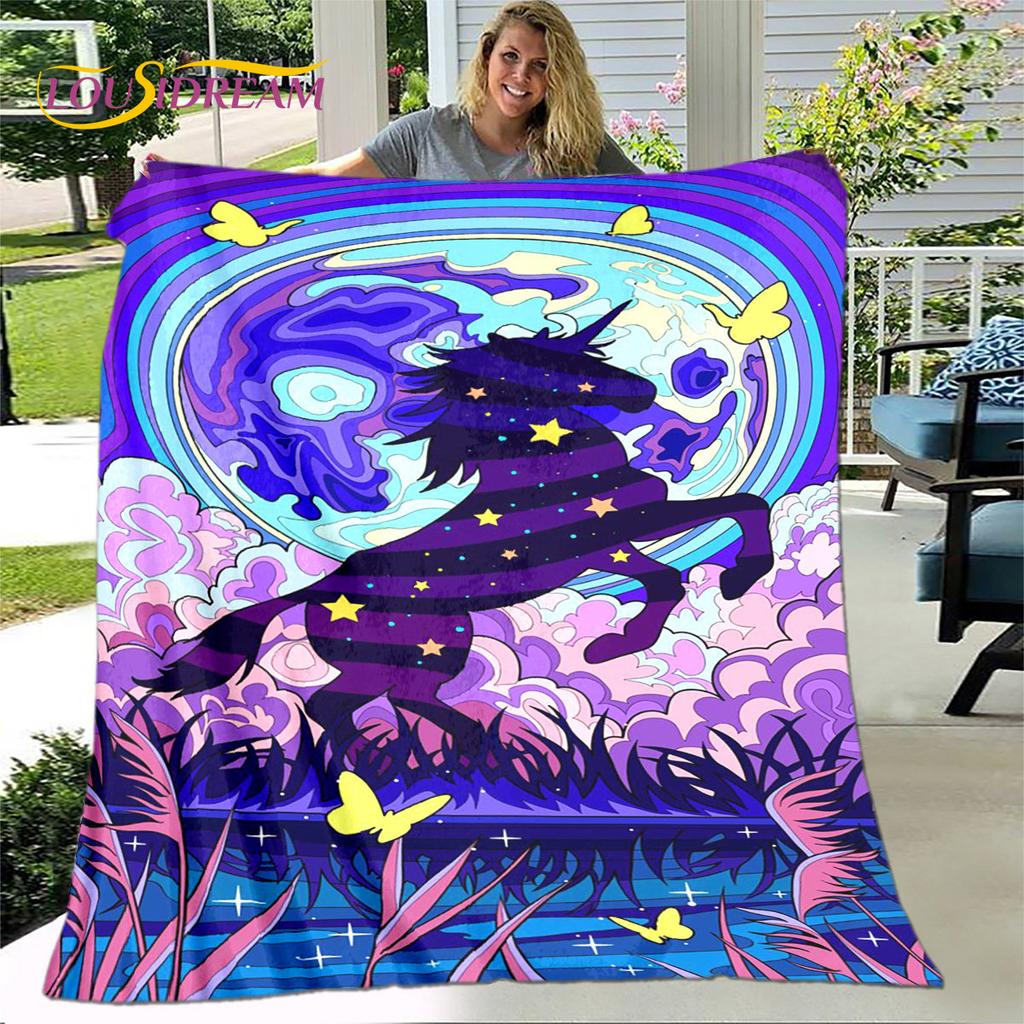 Cartoon Cute Unicorn Blanket,Flannel Blanket Throw Blanket,Children's Warm Blanket for Living Room Bedroom Beds Sofa Travel Gift