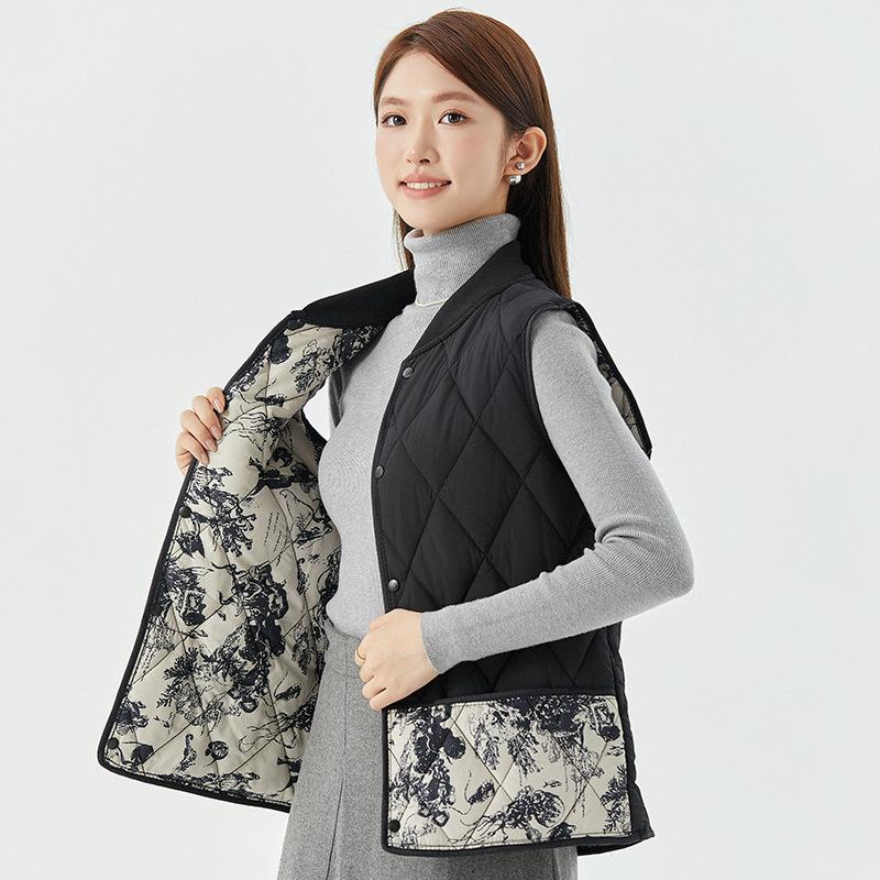 Оптовая продажа женских легких теплых модных повседневных хлопковых жилетов в китайском стиле с воротником в рубчик для весны и осени