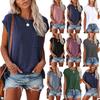 Европейская и американская женская однотонная футболка с круглым вырезом, карманом и разрезом на плече, с коротким рукавом