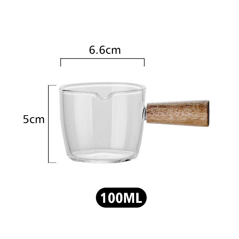 Стеклянная мерная кружка для эспрессо с деревянной ручкой, мини-стеклянная кружка для молока, принадлежности для кофейни, прозрачная мерная кружка для кухни, кофейная посуда