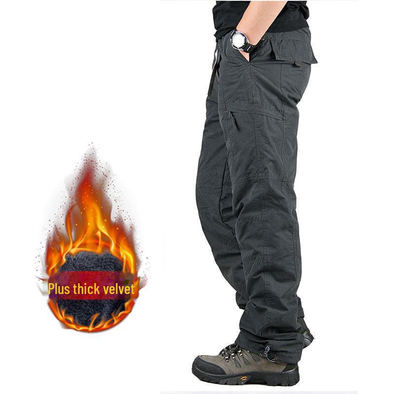 Мужской комбинезон из плотного бархата для активного отдыха: Теплые прямые хлопковые брюки с множеством карманов для осени и зимы
