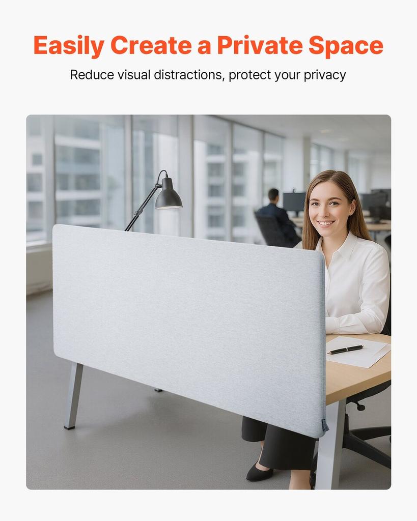 Desk Divider Privacy Panel, 1524 x 610 mm Clamp-on Office Desk Partition, PET Cubicle Partition Panel, Workstation Privacy Divider with 2 C-Type