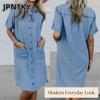 JPNTKY Модные Летние Весенние Однотонные с Принтом Платья Поло с Коротким Рукавом Повседневные