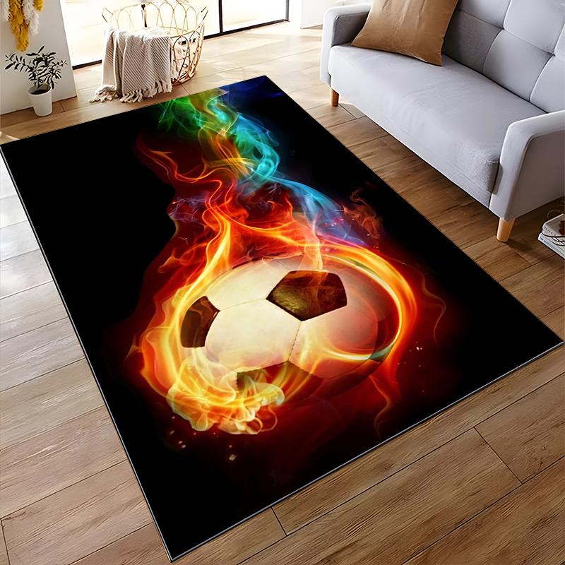 Fiery Soccer Ball with Rainbow Flames Non-slip rug suitable for living room and bedroom sofas