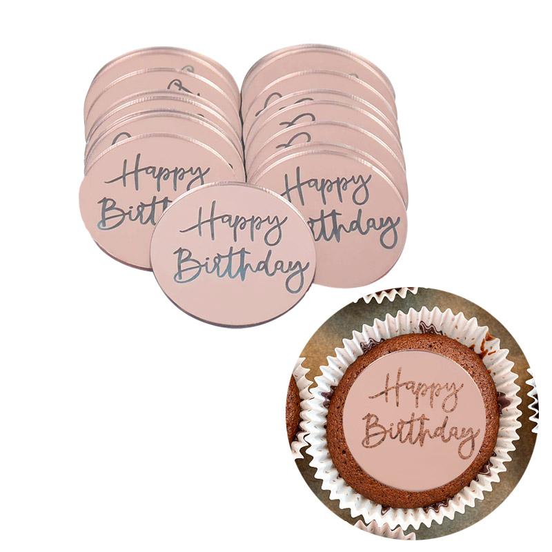 10 шт. Топперы для кексов «С Днем рождения» Золотые акриловые круги Десертный торт DIY Украшения Вставная карточка Детские товары для вечеринок