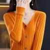 Кардиган из камвольной шерсти с V-образным вырезом для женщин на весну и осень, новый стиль рубашки для кондиционирования воздуха, вязаная куртка, тонкий топ