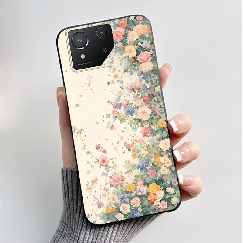 Чехол для ASUS ROG Phone 8 Чехол для ROG Phone 8 Pro Capa Мягкий Силикон Черный Корпус Чехлы для Телефона с Милым Цветочным Мультяшным Принтом