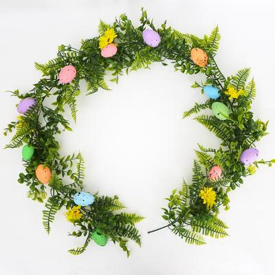 Гирлянда из пасхальных яиц с искусственным пасхальным яйцом Желтая ромашка Зелень Весенняя цветочная гирлянда Пасхальная гирлянда для камина Домашний стол Праздничный пасхальный декор