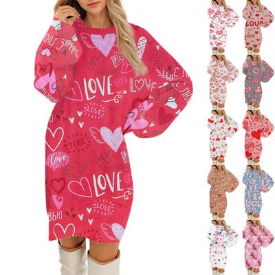 Женские повседневные платья с круглым вырезом и длинным рукавом из плюша с принтом ко Дню святого Валентина