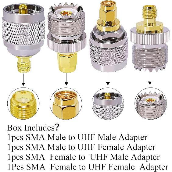 SMA to UHF Antenna Adapter, SMA to PL259 SO239 UHF VHF FR Coaxial Connector Kit for CB Radio Antenna, Coax Cable Connector Adapter Kit for Handheld