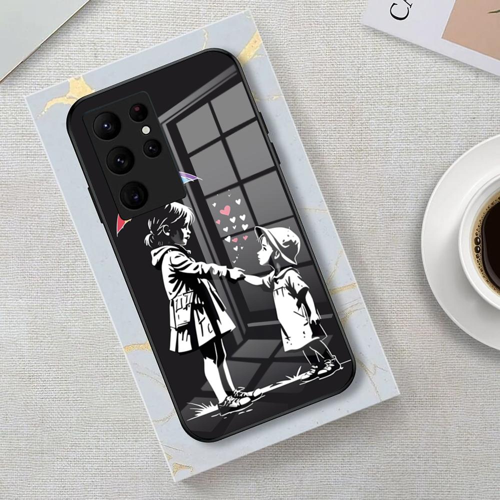 Чехол для телефона Street Art B-Banksy Graffiti для Samsung S26 S25 Edge Ultra 23 22 21 20 Ultra Plus S24 Fe Стеклянная крышка