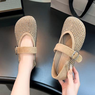 Повседневные одинарные туфли женские 2025 весна новые однословные со стразами на плоской подошве одинарные туфли Мэри Джейн модная женская обувь