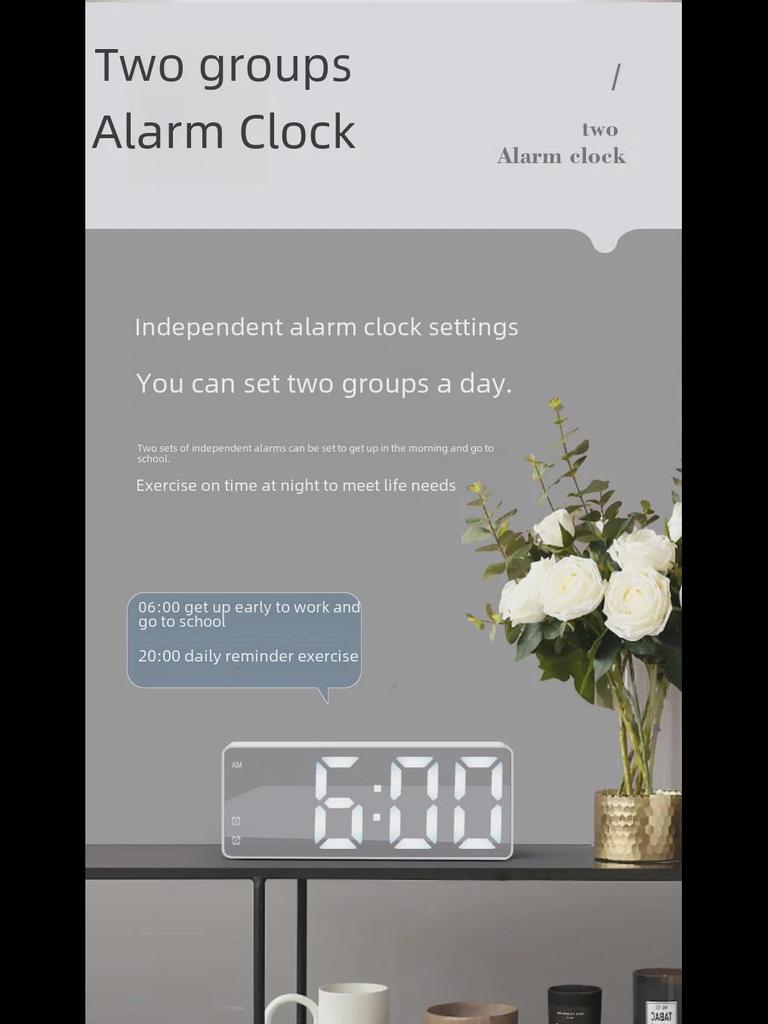 Multifunctional LED Mirror Alarm Clock with Makeup Mirror and Dual-Power Options