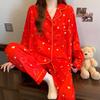 Весна и осень, новый женский пижамный костюм с облачным принтом, домашняя одежда, комплект из двух предметов для девочек с длинными рукавами, на год рождения, большой красный