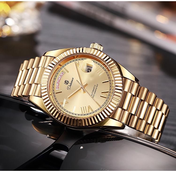 Durlanway Новые мужские автоматические стальные часы с двойным календарем – Модные, водонепроницаемые, деловой стиль