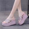 Summer Platform Women Slippers Rhinestone Wedges Shoes for Women Cross Strap Casaul Female Outdoor High Heel Solid Sandal Slides