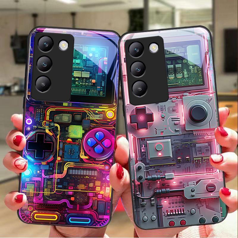 Цветная машина для Y72 33S 11 03 36 96 Lite 35 16 Iqoo 12 V40 SE 5G 29 40 21 30 X80 Pro Vivo Чехол для телефона из закаленного стекла Черный