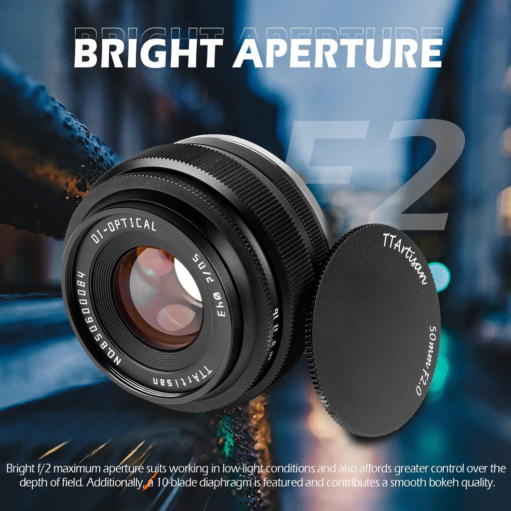 TTArtisan 50mm F2 Manual Focus Lens for Sony Compatible with and More Full-Frame E-Mount Cameras, A7, A7II, A7III, A7R, A7RII, A7RIII, A7RIV, A7S,