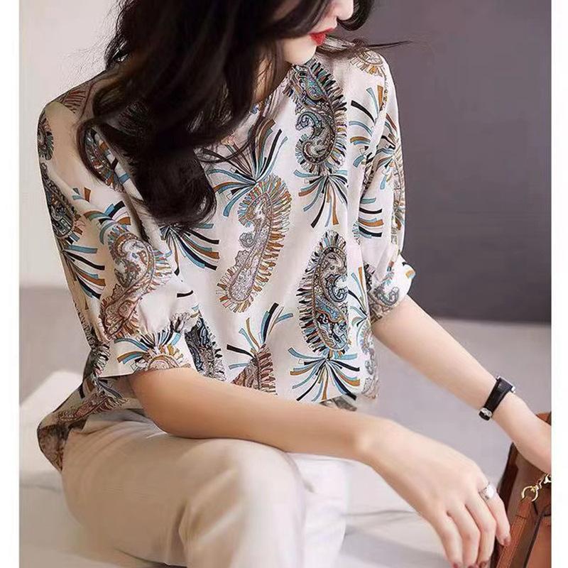 Весенняя женская повседневная футболка с круглым вырезом и половиной рукава, летняя футболка с принтом, мягкая, дышащая, удобная, свободная