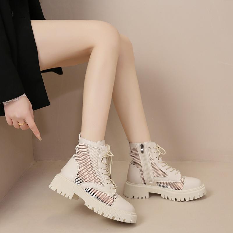 2025 Лето Новые Круглый Носок Сетчатые Дышащие На шнуровке Задняя молния Универсальные Крутые Ботинки Толстая подошва Удобная Одинарная обувь Женская