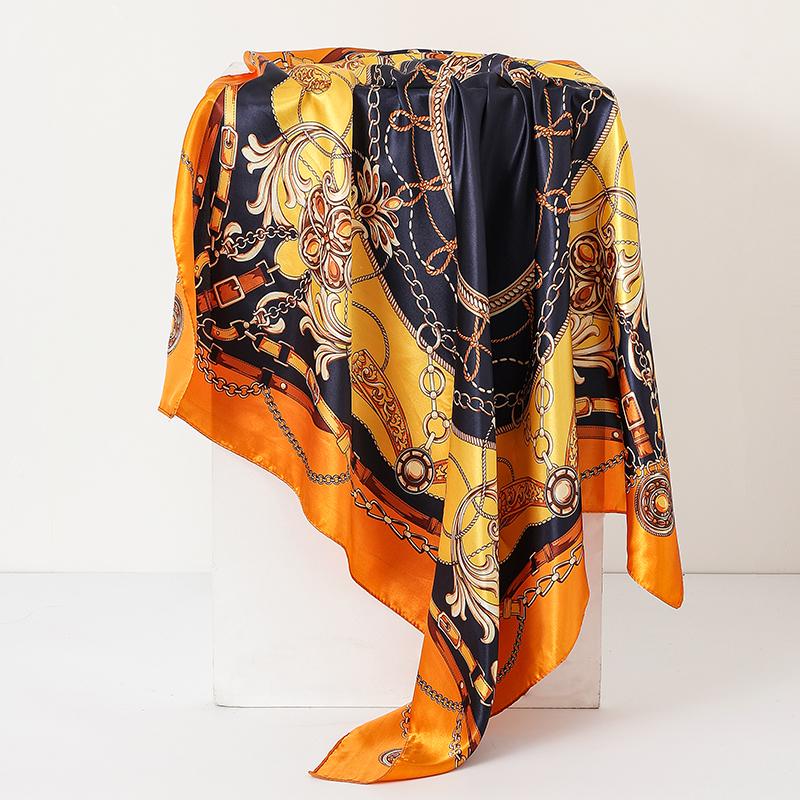 Luxury Brand 90cm Square Silk Scarf Women Shawls Wraps Hijab Scarves Print Kerchief Femme Head Scarf Foulard Bandana Beach Pareo