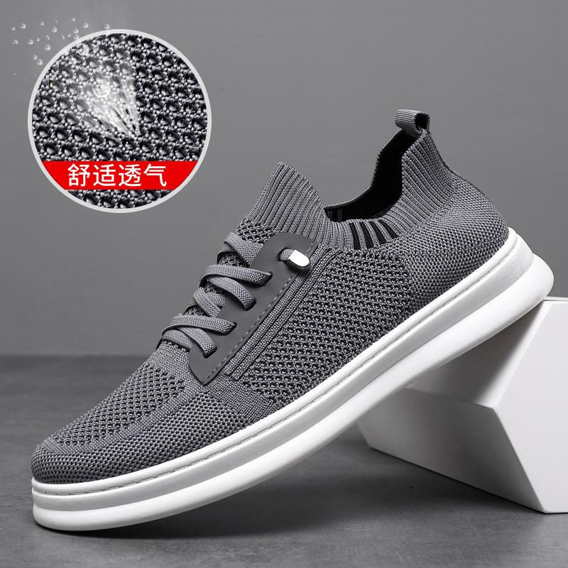 Men's Mesh Casual Shoes Breathable Running Shoes One Pedal Soft-soled Flat-soled Sports Shoes Flying Knitting Trend Board Shoes Hollow