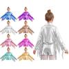 Girls Shiny Jacket Metallic Tassel Detail Turn Down Collar Long Sleeve Zipper Dance Party Top
