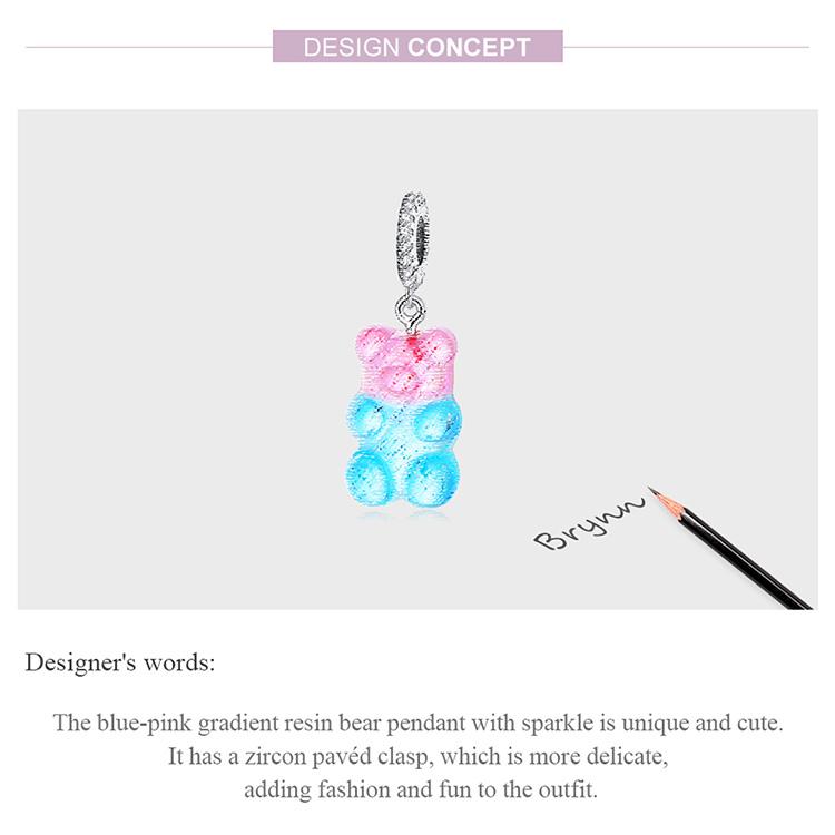 WOSTU Стерлингового серебра 925 пробы, сине-розовый градиент, карамельный медведь, подвеска-подвеска, подходит для оригинального браслета, ожерелья для женщин, ювелирные изделия