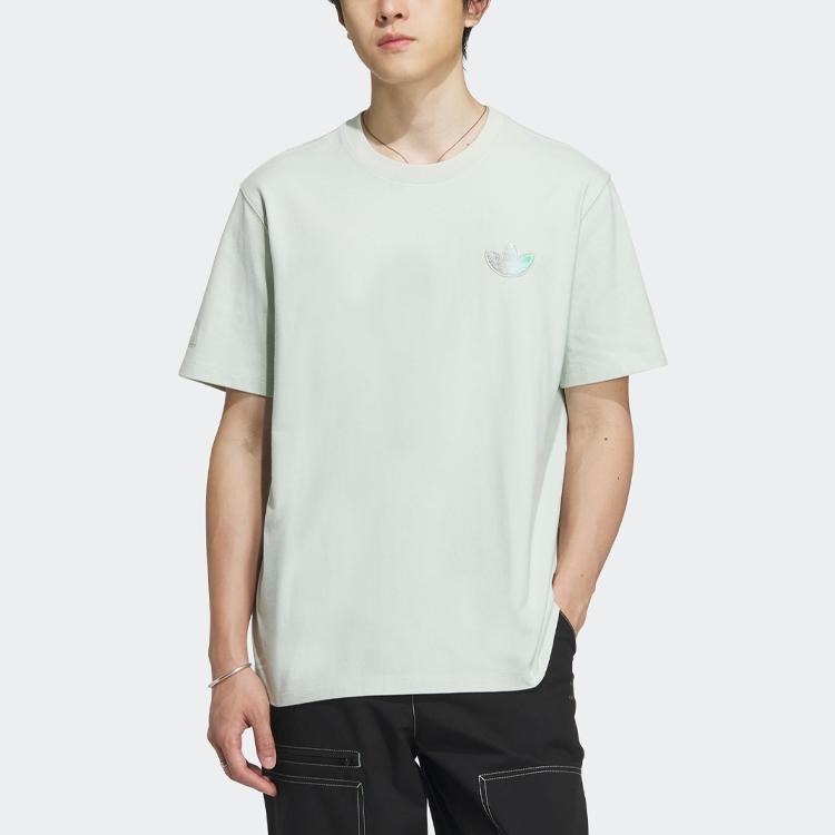 adidas Originals Trefoil Gradient Logo Print Спортивная футболка с короткими рукавами Мужские топы Льняно-зеленый IK8682