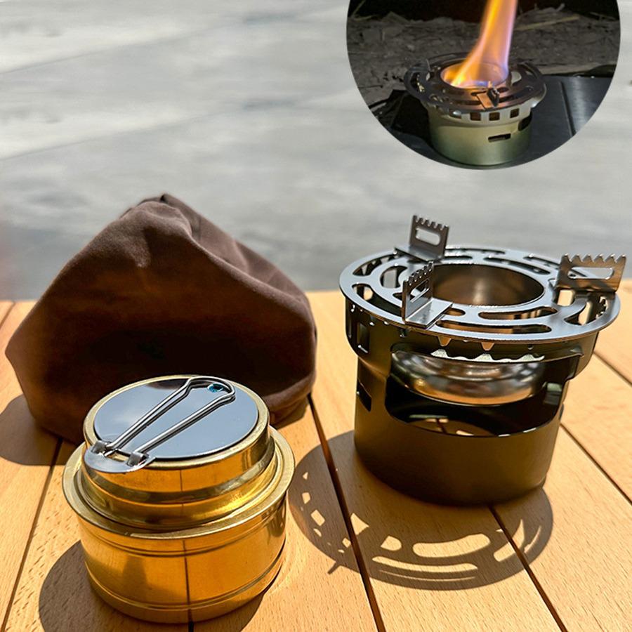 Aluminum Alloy Outdoor Alcohol Stove with Teapot and Insulated Heating Base for Picnic and Household Use