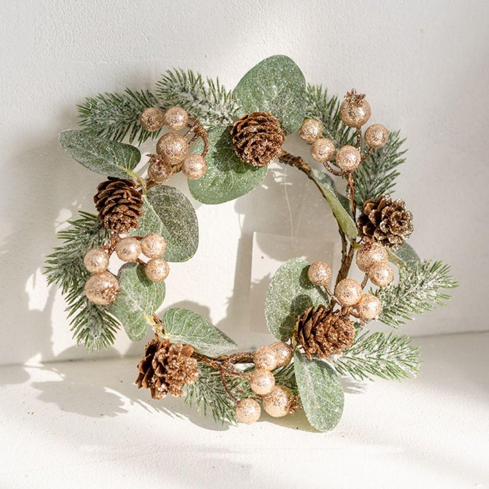 Artificial Flower Candle Wreath Garland Romantic Candle Rings Green Leaf Party Supplies Candlestick Wreath Christmas Decor
