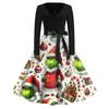 Women's Fashion V-neck Casual Slim-fit Christmas Print Long-sleeved Dress