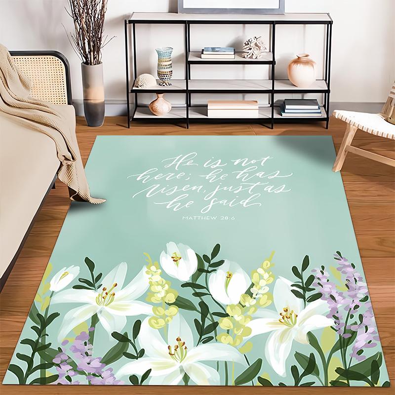 Floral Design with Inspirational Text Non-slip rug suitable for living room and bedroom sofas