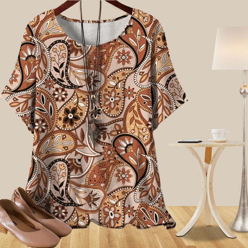 Женская повседневная свободная весенняя рубашка, женские топы с коротким рукавом и принтом в стиле ретро из кешью