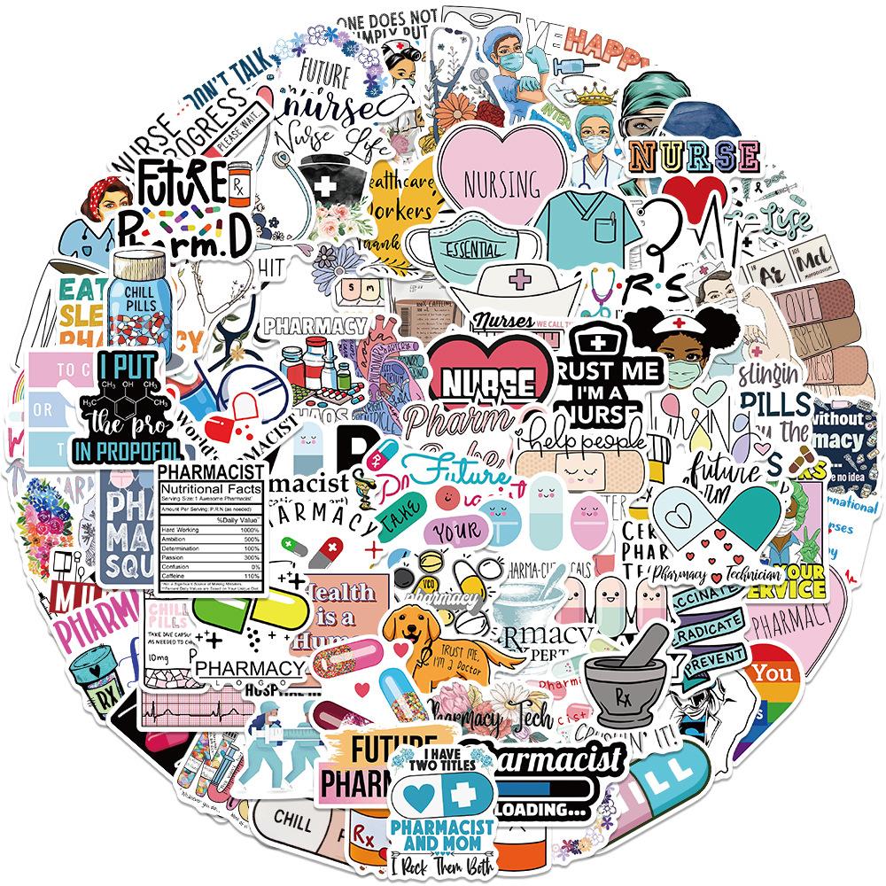 100 Cartoon Nurse Pharmacist Graffiti Stickers Decorate Suitcase Waterproof Without Glue Stickers