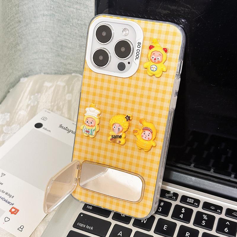 Летний чехол-книжка с мультяшным узором в клетку Star Yellow для iPhone 16 Pro Max, для девочек