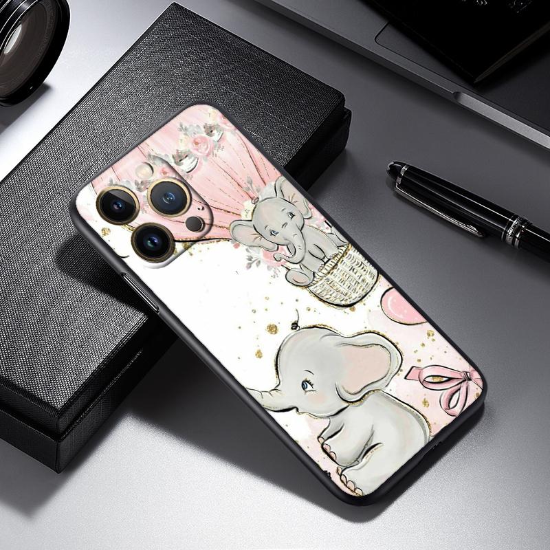 Cute Dumbo Cartoon For iPhone 15 14 13 12 11 XS XR X 8 7 SE Pro Max Plus Mini Black Cover Phone Case
